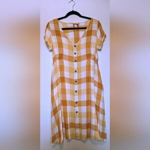 Ingrid Maternity Yellow and White Buffalo Plaid Checked Midi Dres…